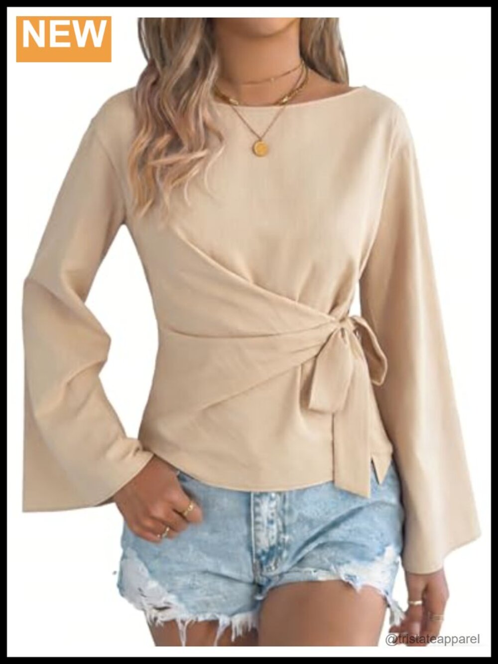 Women's Cropped Stripe Tunic Boat Neck Long Sleeve Pullover Blouse Tie Knot